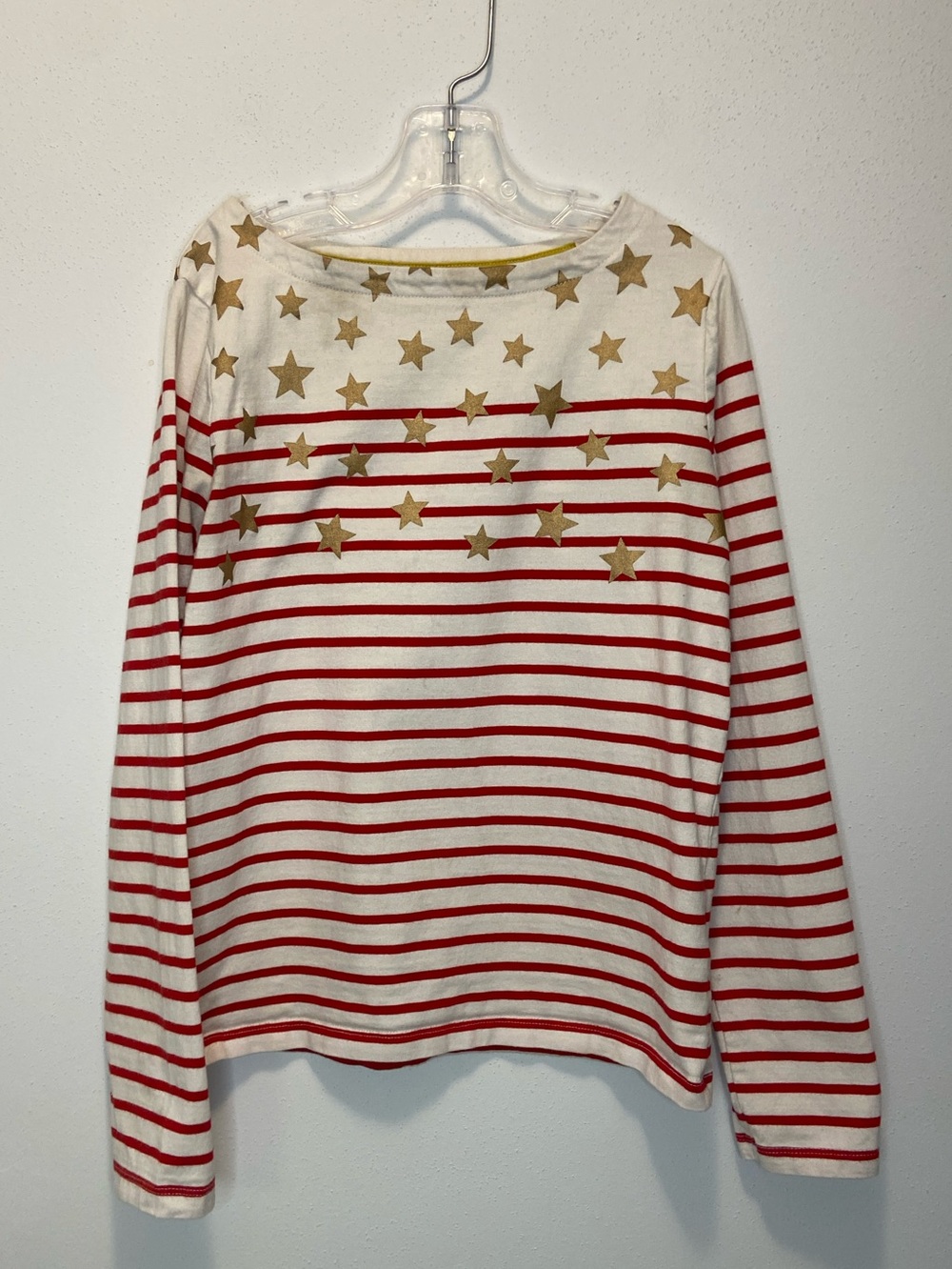 Mini Boden Red & White Striped Long Sleeve Tee with Gold Stars
